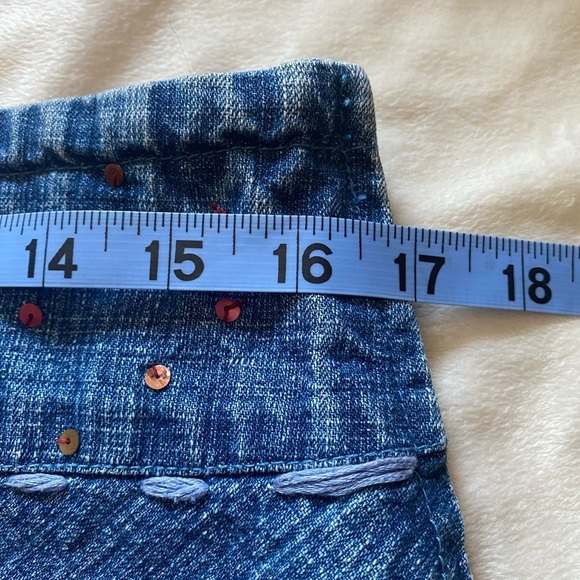 Vintage Studio West Sequined Embellished Blue Jean Denim Midi Skirt - Picture 8 of 10